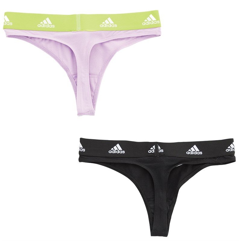 adidas Womens Sport Active Cotton BOS Logo Three Pack Thongs Black/Beige/Lilac