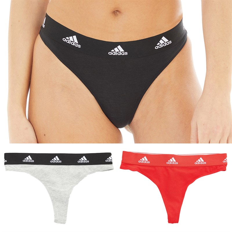 adidas Womens Sport Active Cotton BOS Logo Three Pack Thongs Black/Grey/Red