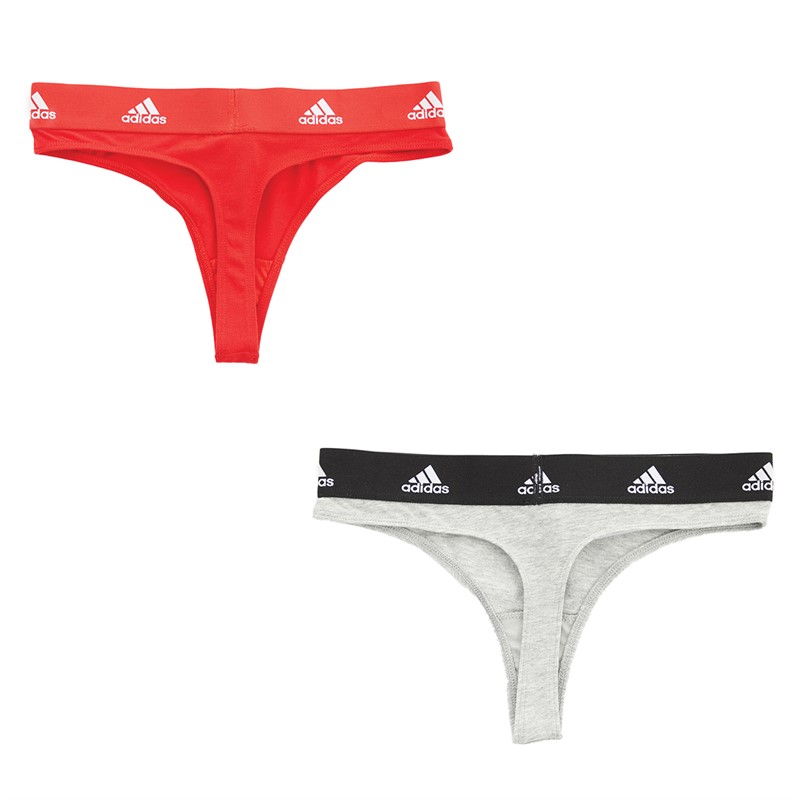 adidas Womens Sport Active Cotton BOS Logo Three Pack Thongs Black/Grey/Red