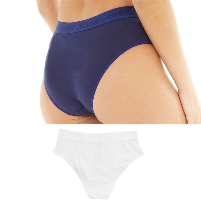 adidas Womens Sport Cotton BOS Linear Logo Two Pack Bikini Briefs White/Navy