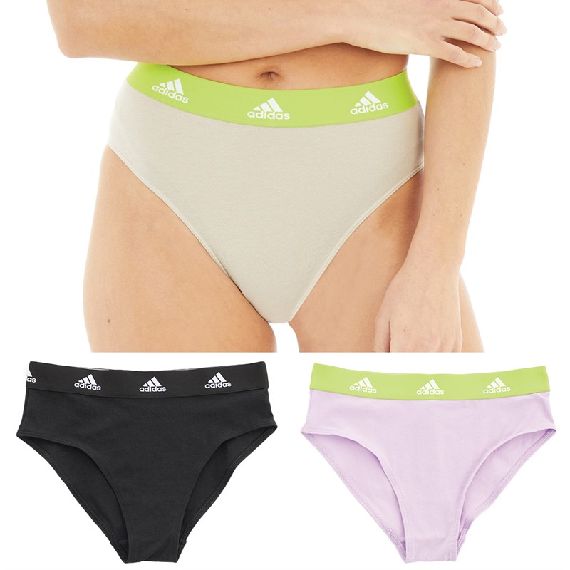 adidas Womens Sport Active Cotton BOS Logo Three Pack Bikini Briefs Black/Beige/Lilac