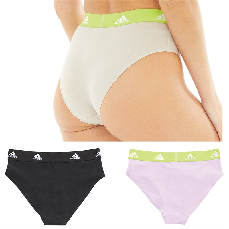 adidas Womens Sport Active Cotton BOS Logo Three Pack Bikini Briefs Black/Beige/Lilac