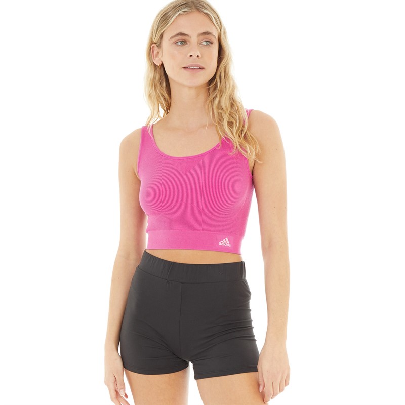 adidas Womens Sport 3D Rib BOS Logo Cropped Top Fuchsia