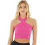 adidas Womens Sport 3D Rib BOS Logo Halter Bralette Fuchsia