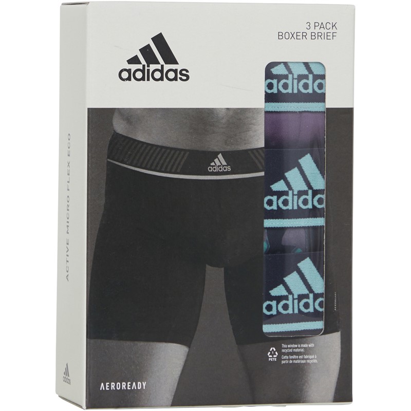 adidas Mens Active Micro Flex Three Pack Boxer Briefs Black/Purple/Print