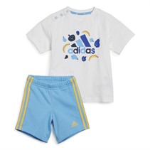 adidas Baby Essentials T-Shirt und Shorts Set Weiß/Blau Melone