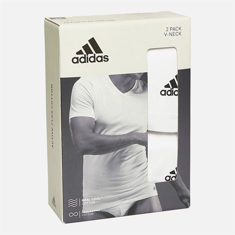 adidas T-shirts blancs col V Pacquet Double Active Flex coton homme