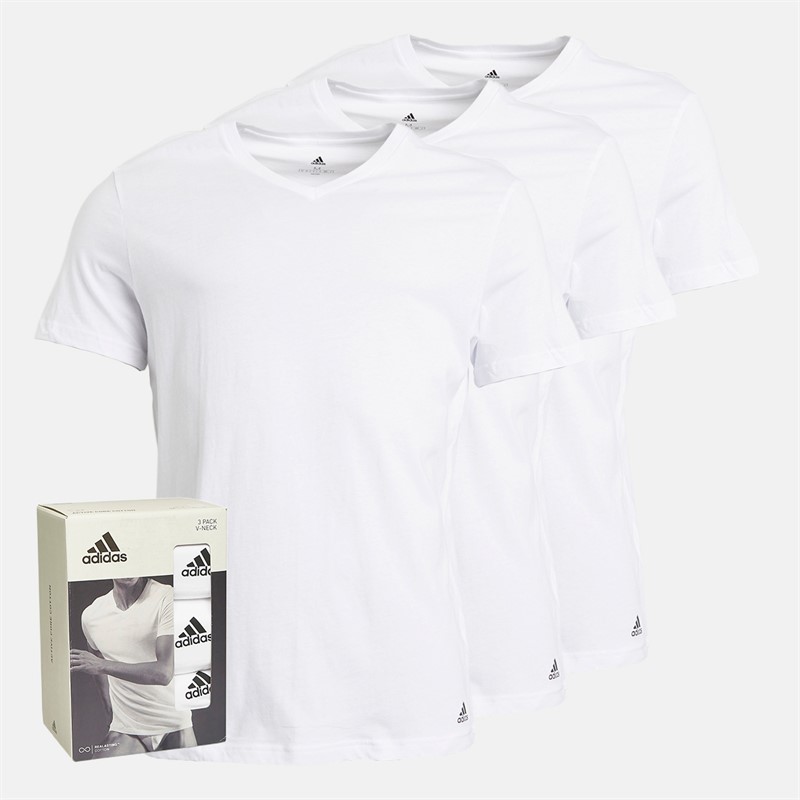 adidas lot de 3 T-shirts Blancs Col V Actif Coton Homme