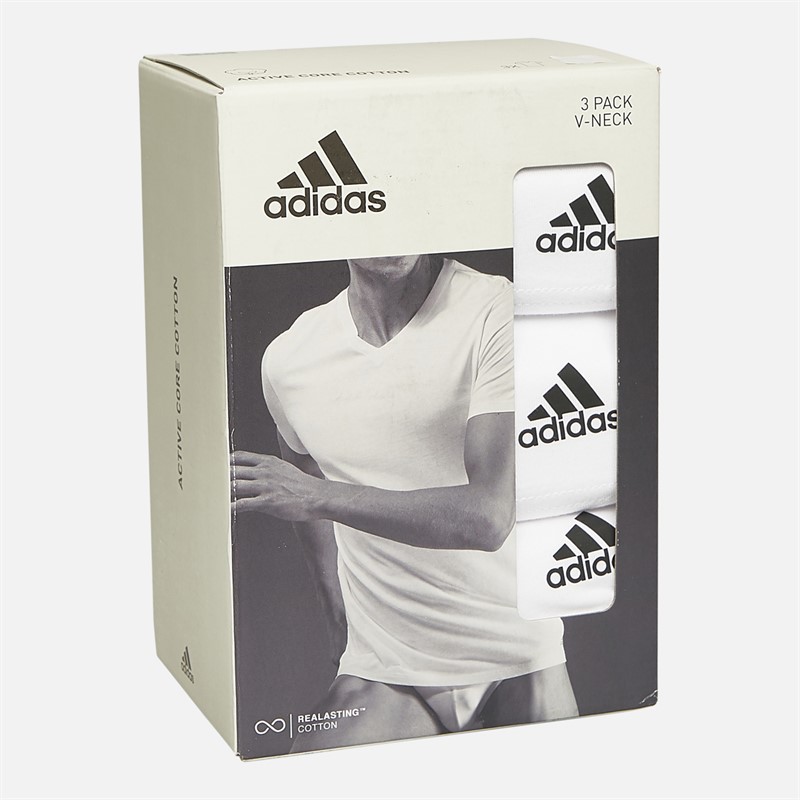 adidas lot de 3 T-shirts Blancs Col V Actif Coton Homme