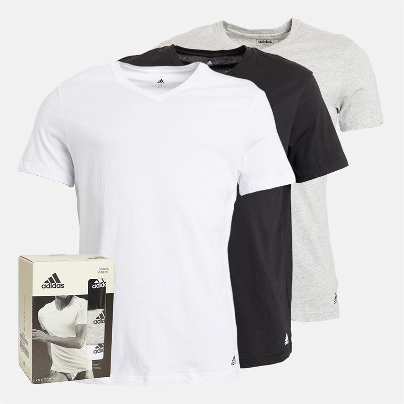 adidas Mens Active Core Cotton Three Pack V-Neck T-Shirts Black/White/Grey