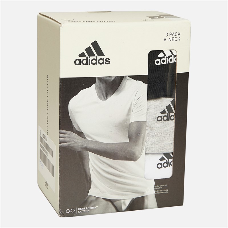 adidas Mens Active Core Cotton Three Pack V-Neck T-Shirts Black/White/Grey