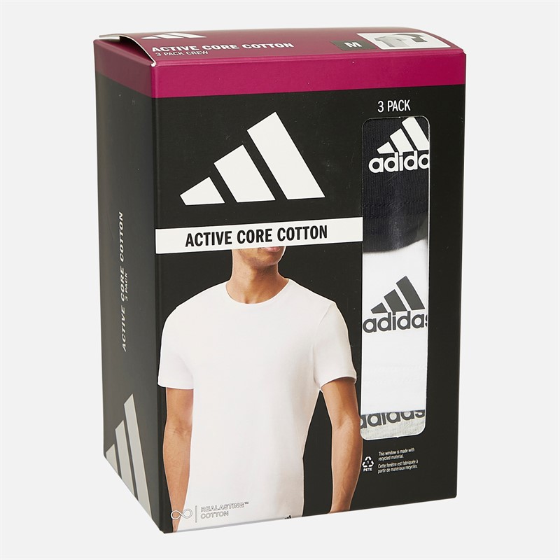 adidas lot de 3 T-shirts Homme Actif Coton Essentiel Noir/Blanc/Gris
