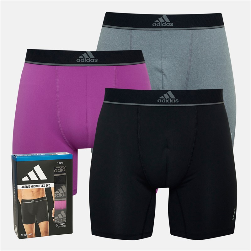 adidas Mens Active Micro Flex Three Pack Boxers Black/Purple/Grey