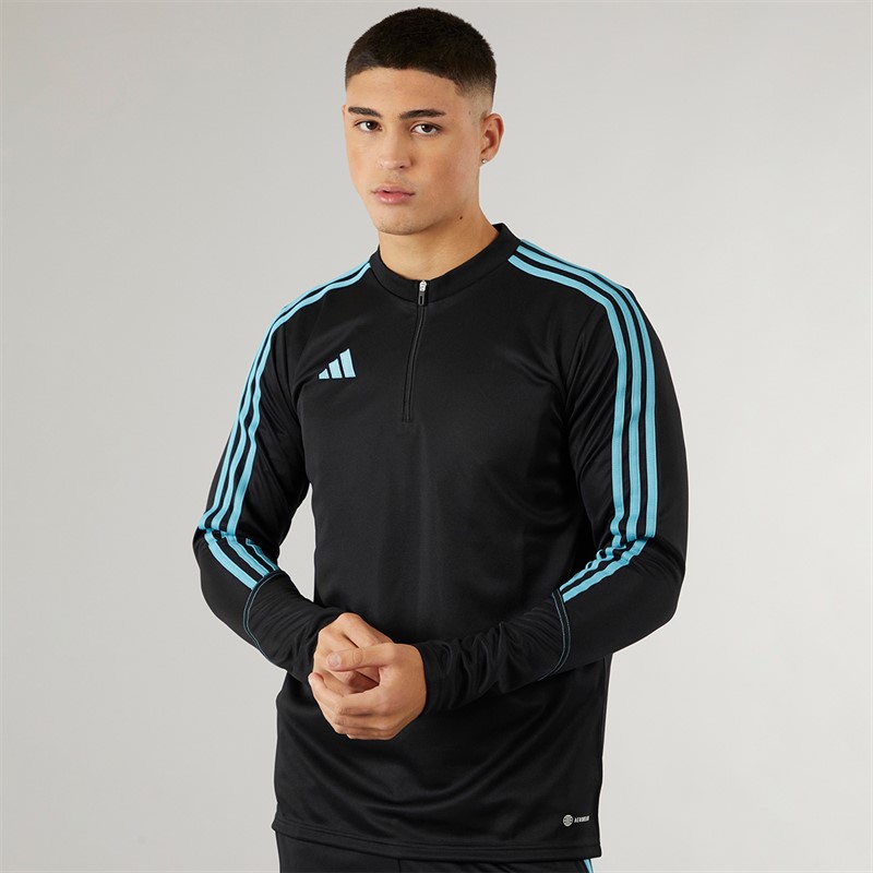 adidas Herren Tiro 23 Club 1/4 Zip Trainings Oberteil Schwarz/Preloved Blau