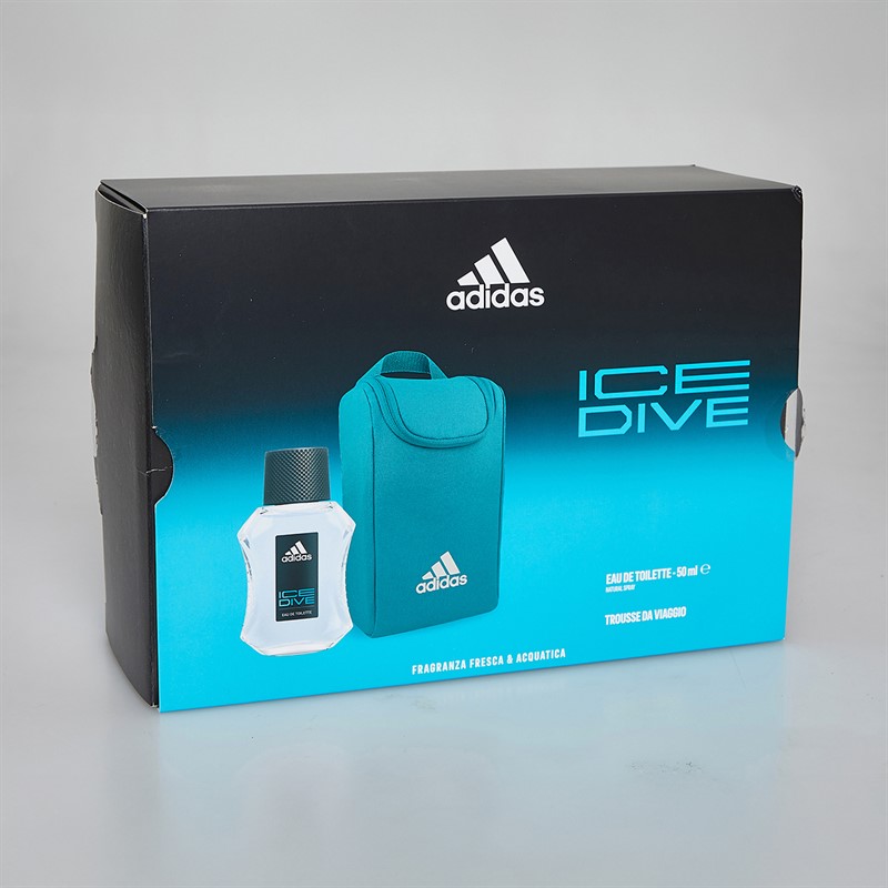 adidas Mens Ice Dive Set Two Piece 50ml EDT Spray And Toiletry Bag Multi