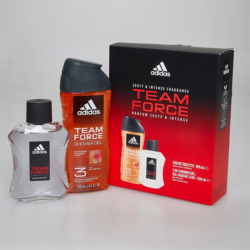 adidas Mens Team Force Two Piece Set 100ml EDT Spray And 250ml Shower Gel Multi
