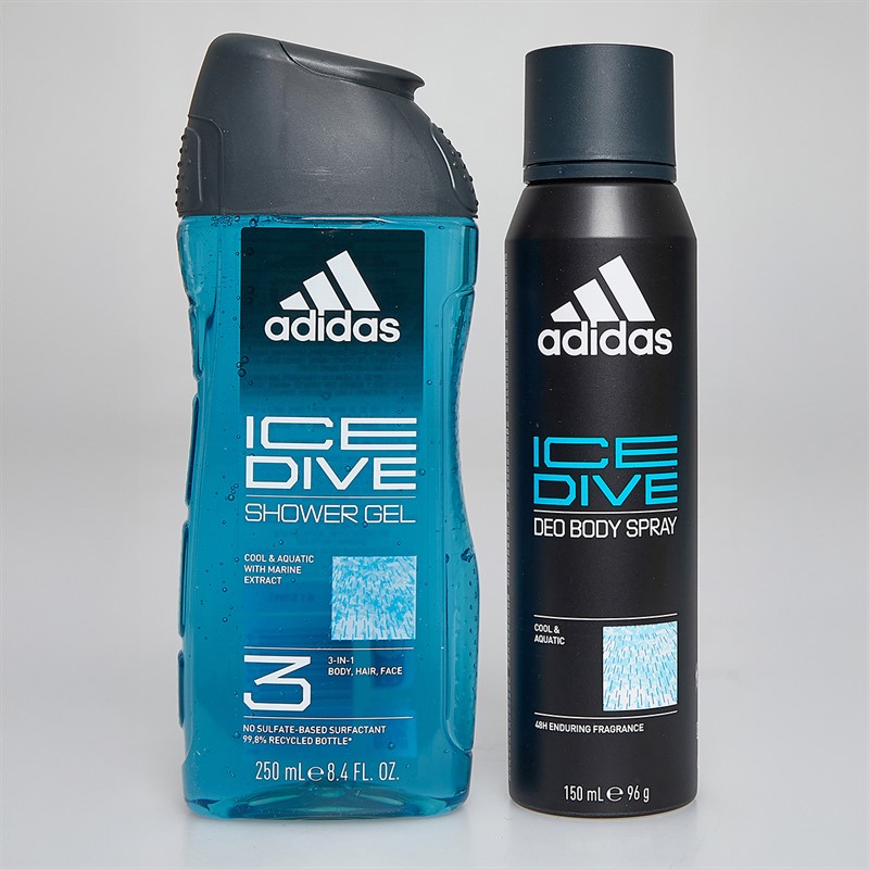 adidas Mens Ice Dive Set Three Piece 100ml EDT 150ml Deo Spray And 250ml Shower Gel Multi