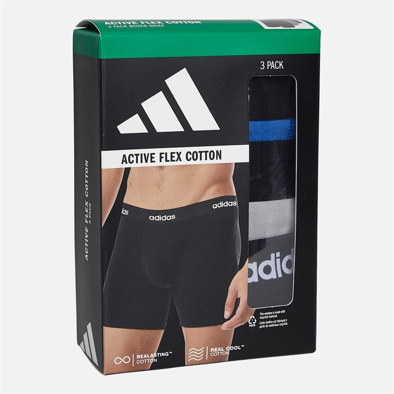 adidas Herren Baumwolle Stretch Drei Pack Boxer Slips Schwarz/Grau/Royal