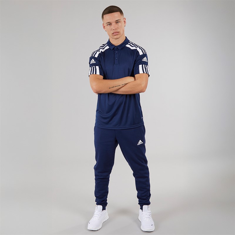 adidas Mens Squadra 21 Short Sleeve Polo Shirt Navy Blue/White