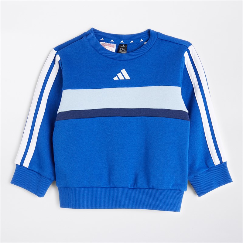 adidas Infant Boys Essentials 3-Stripes Tiberio Fleece Crew Tracksuit Team Royal Blue/White/Dark Blue