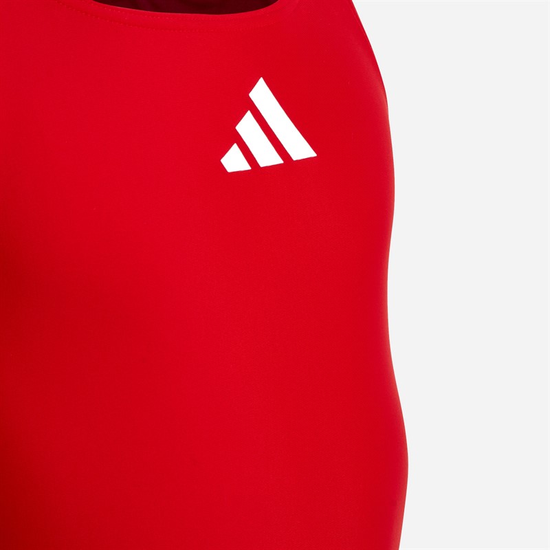 adidas Junior Girls 3 Bar Logo Swimsuit Better Scarlet/White/Shadow Red