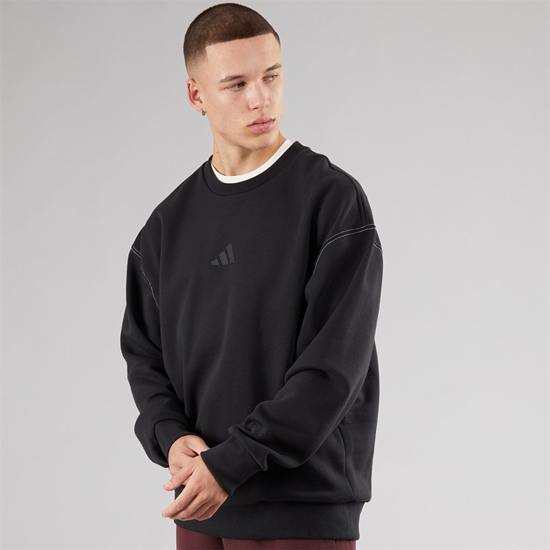 adidas Mens All Season Graphic Crew Sweatshirt Black/Black