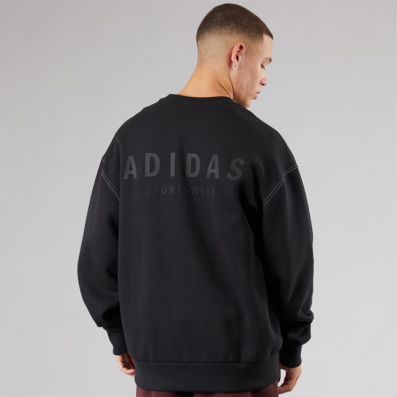 adidas Mens All Season Graphic Crew Sweatshirt Black/Black