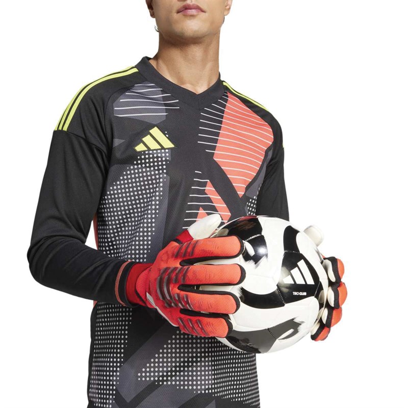 adidas Mens Predator 25 Pro Fingersave Promo Goalkeeper Gloves Lucid Red/Black/Pure Ruby