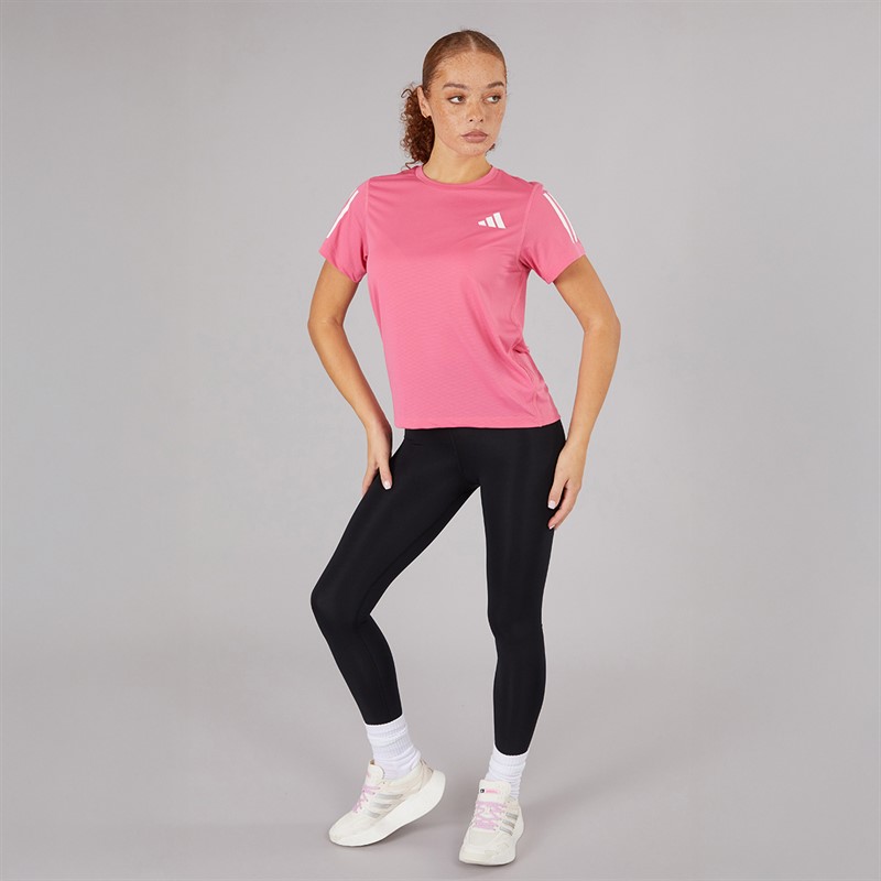 adidas Womens 3-Stripes Running Top Pink Fusion