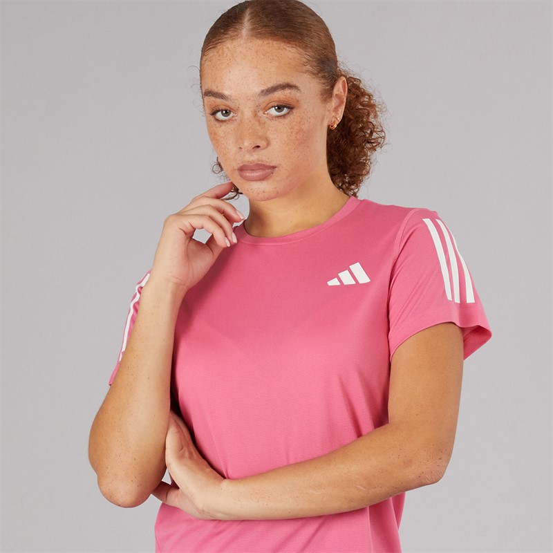 adidas Womens 3-Stripes Running Top Pink Fusion