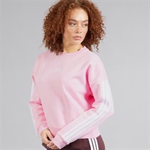 adidas Womens Essentiasl 3-Stripes Fleece Crew Sweat Clear Pink/White