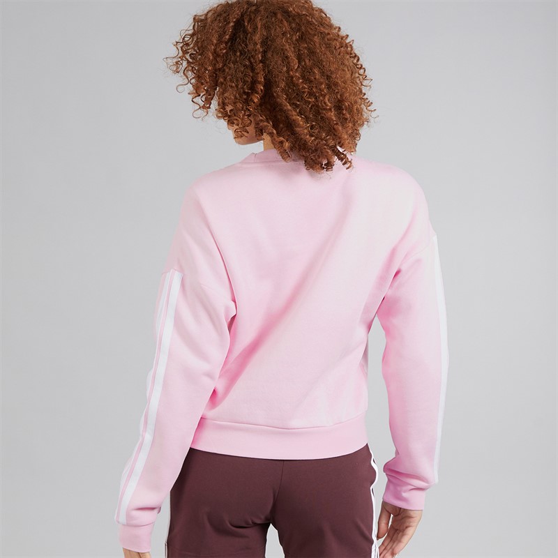adidas Womens Essentiasl 3-Stripes Fleece Crew Sweat Clear Pink/White