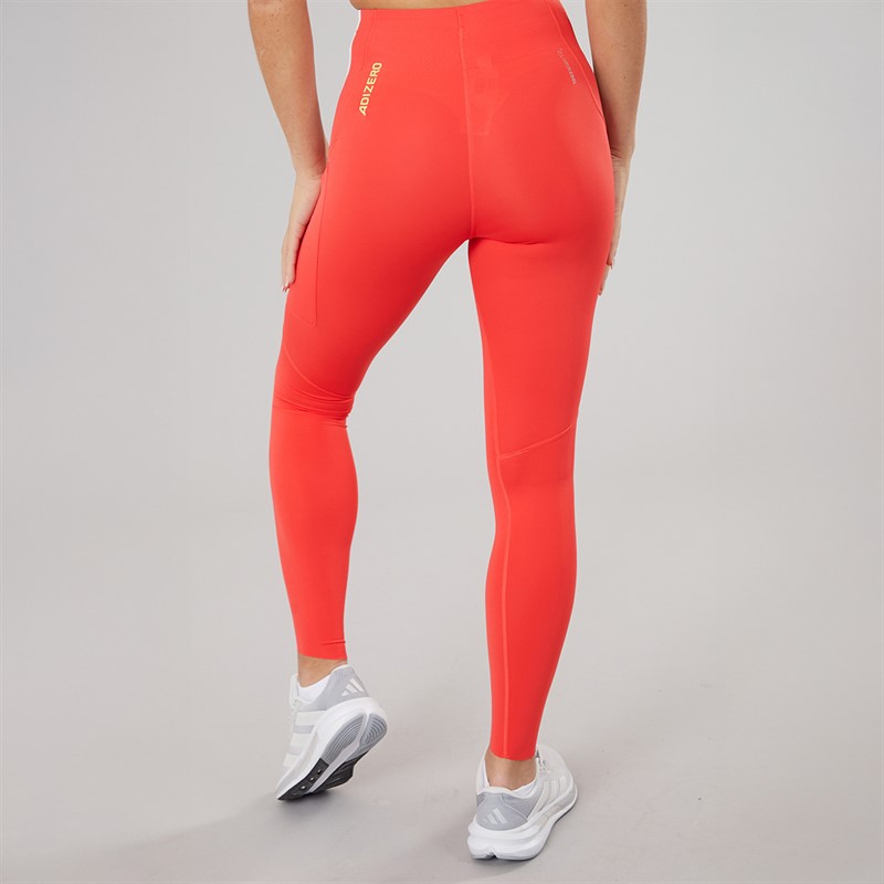 adidas Womens Adizero Hi Rise Full Length Running Tight Leggings Semi Lucid Red