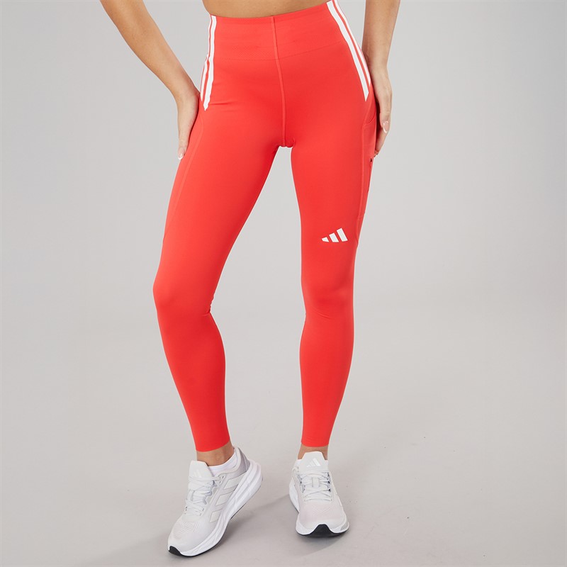 adidas Womens Adizero Hi Rise Full Length Running Tight Leggings Semi Lucid Red