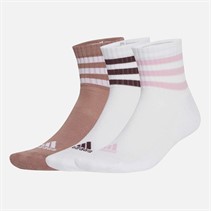 adidas 3-Stripes Cushioned Three Pack Mid Crew Socks White/White/Warm Clay