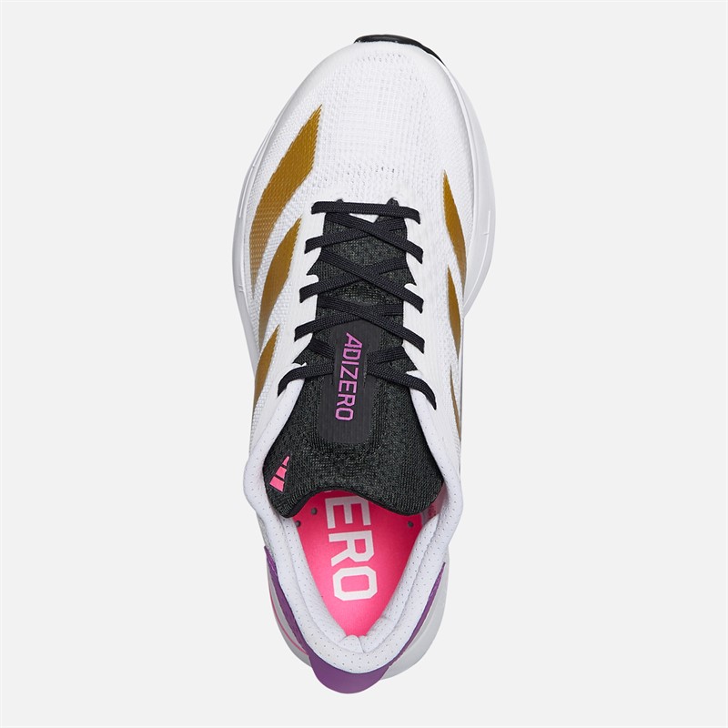 adidas Womens Adizero SL2 Neutral Running Shoes Cloud White/Gold Metallic/Purple Burst