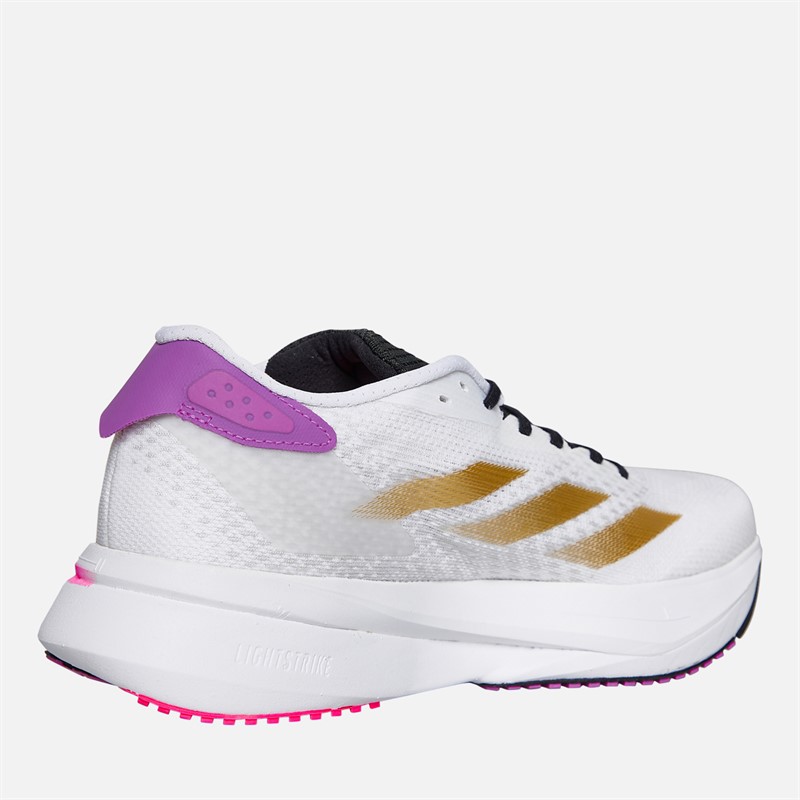 adidas Womens Adizero SL2 Neutral Running Shoes Cloud White/Gold Metallic/Purple Burst