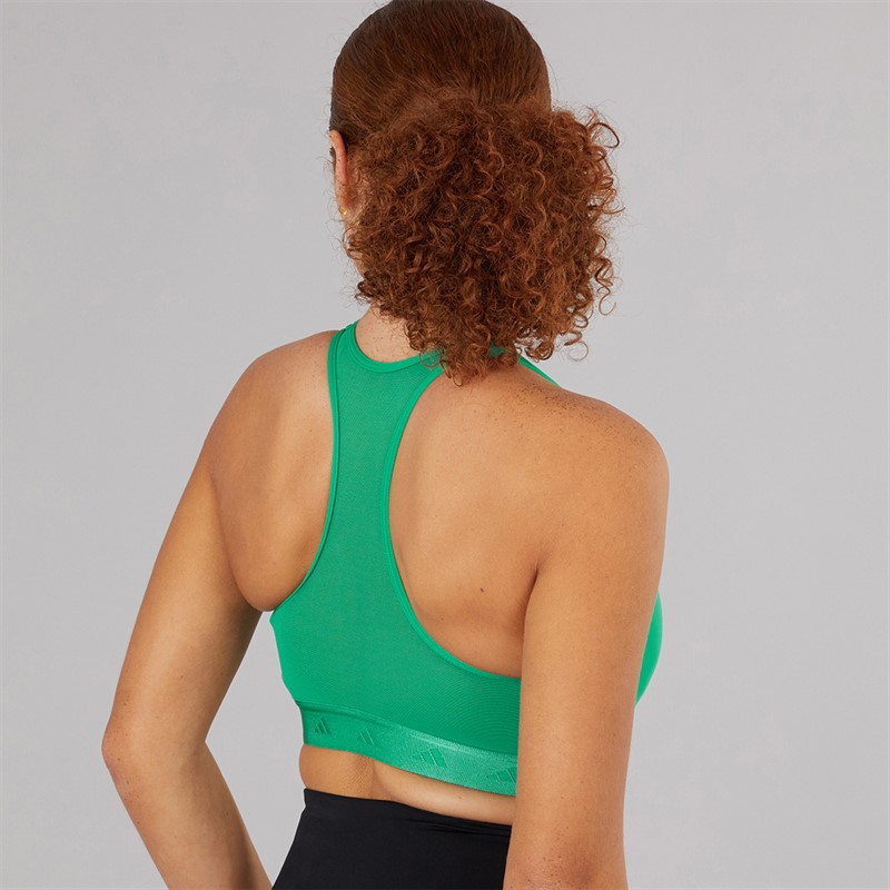 adidas Womens Powerreact Hyperglam Medium Support Sports Bra Semi Court Green/White