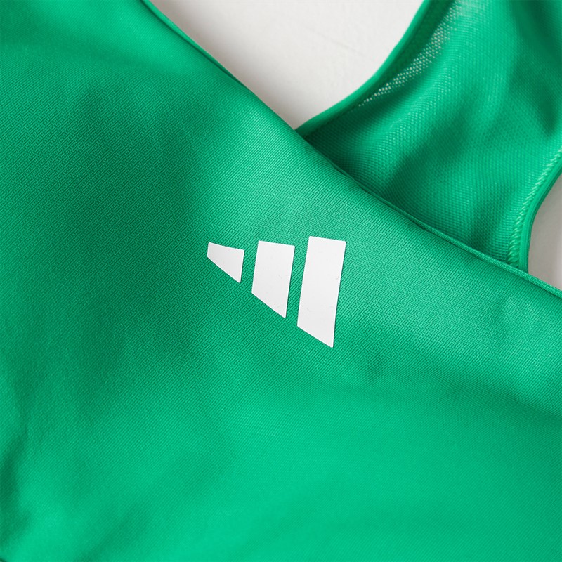 adidas Womens Powerreact Hyperglam Medium Support Sports Bra Semi Court Green/White