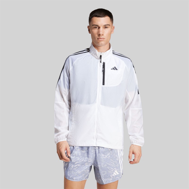 adidas Mens Own The Run 3-Stripes Packable Running Jacket White