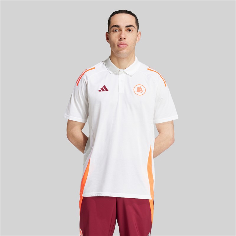 adidas Mens AS Roma Polo Shirt White/App Solar Red/Team Coll Burgundy