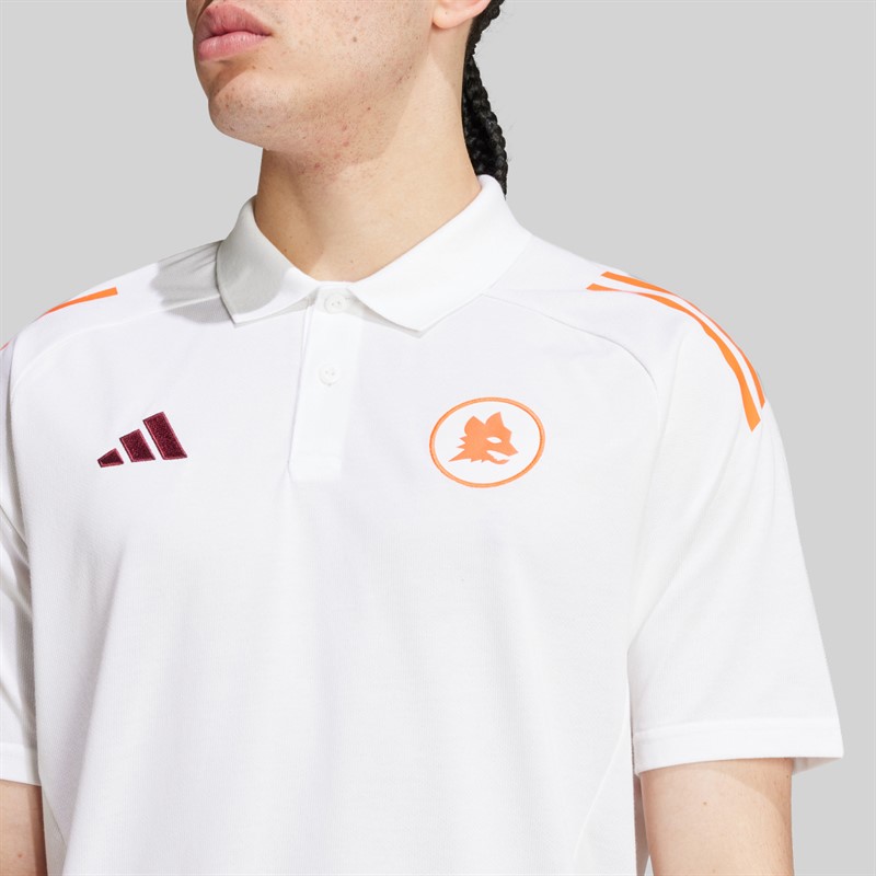 adidas Mens AS Roma Polo Shirt White/App Solar Red/Team Coll Burgundy