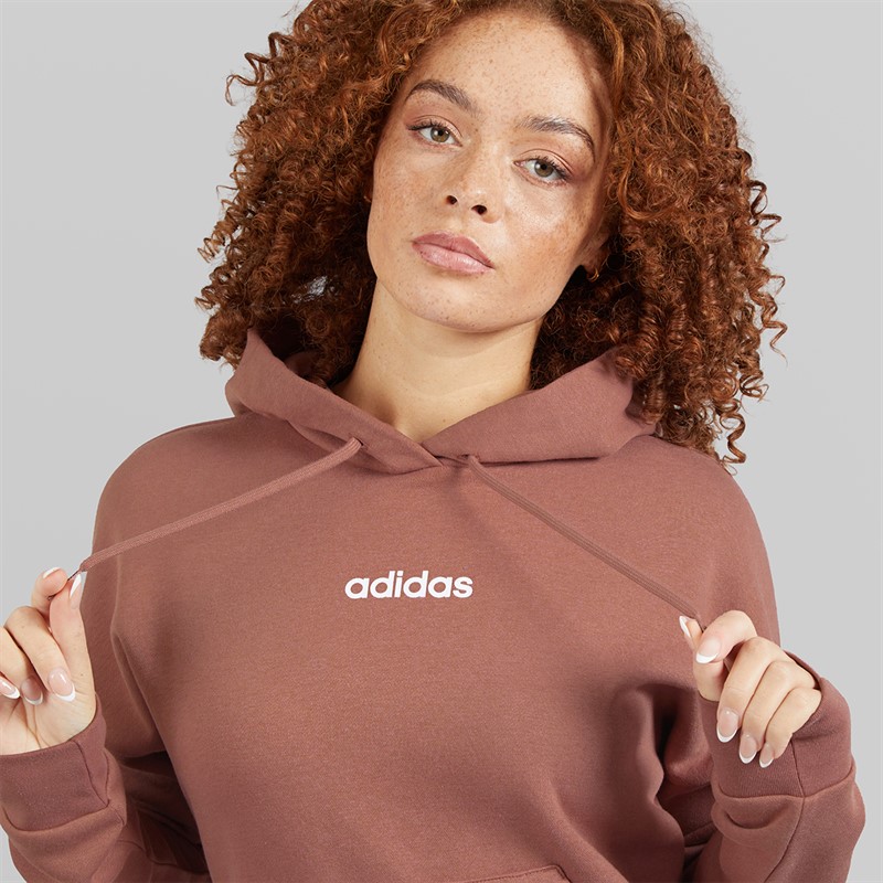 adidas Womens Essentials Linear Logo Fleece Hoodie Warm Clay/White