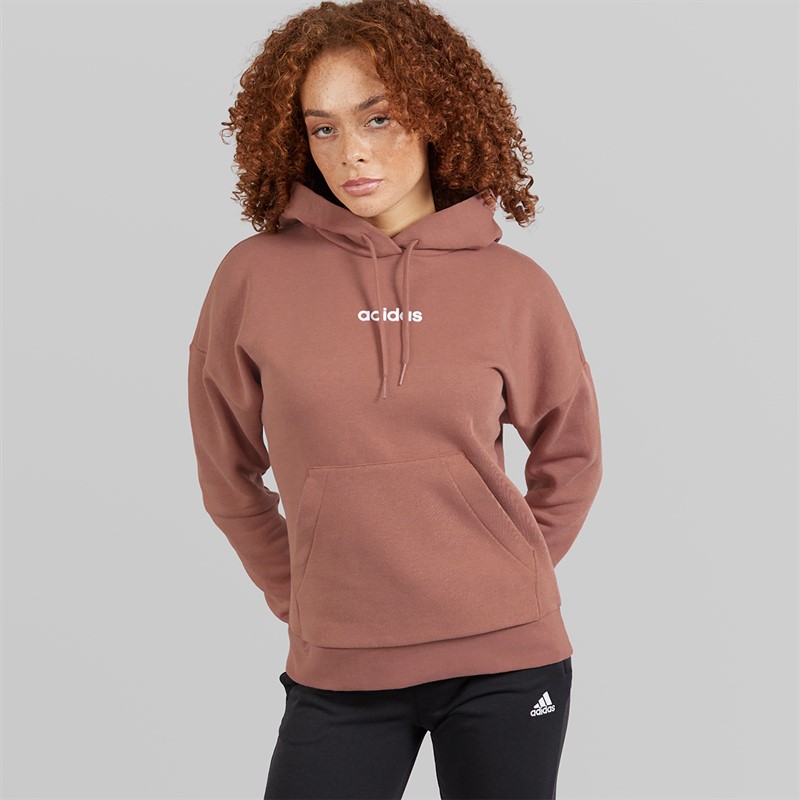 adidas Womens Essentials Linear Logo Fleece Hoodie Warm Clay/White