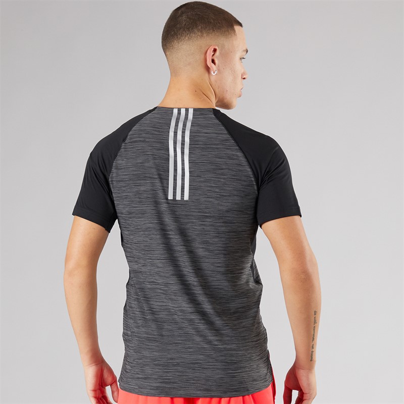 adidas Mens Gym+ 3-Stripes Training T-Shirt Black Melange