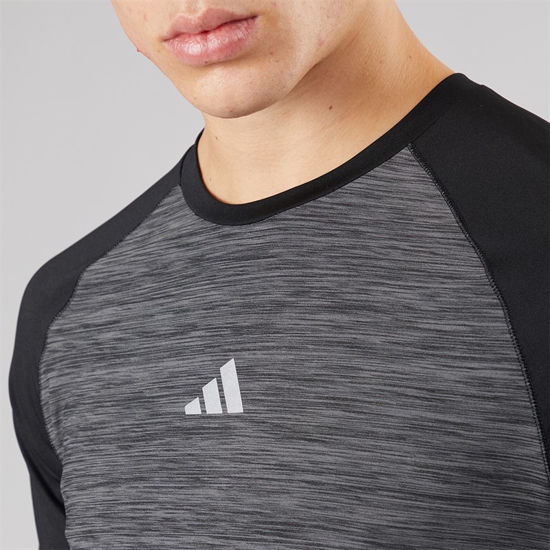 adidas Mens Gym+ 3-Stripes Training T-Shirt Black Melange
