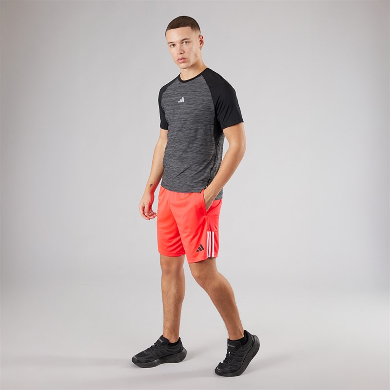 adidas Mens Gym+ 3-Stripes Training T-Shirt Black Melange