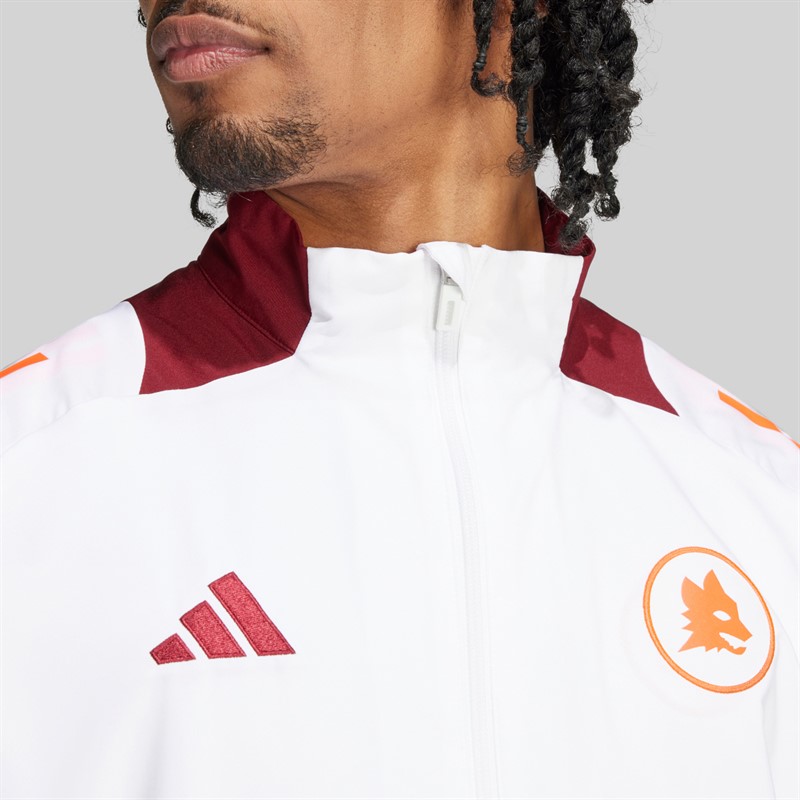 adidas Mens Plus Size AS Roma Presentation Jacket White/Team Coll Burgundy/App Solar Red