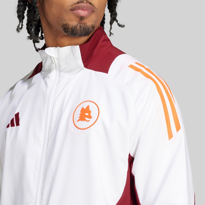 adidas Mens Plus Size AS Roma Presentation Jacket White/Team Coll Burgundy/App Solar Red