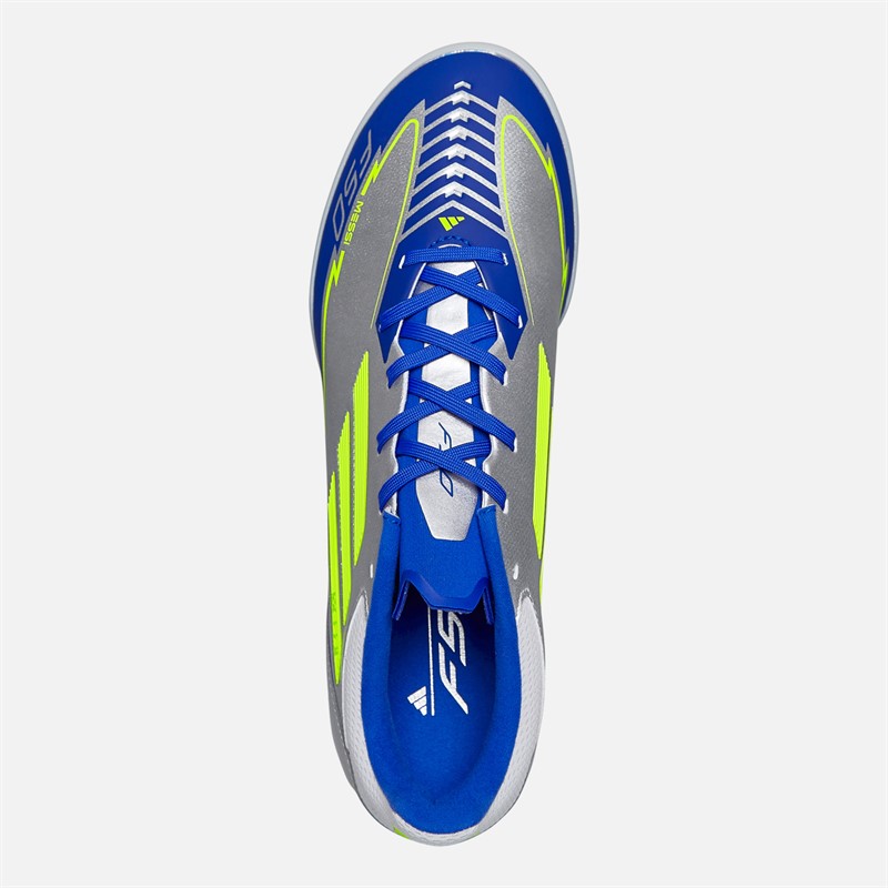 adidas Mens F50 League Messi La Vida Rapida Pack TF Astro Football Boots Silver Metallic/Solar Yellow/Lucid Blue